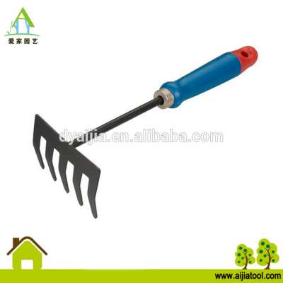 Garden lawn rake 5 tine trowel powder coated hand tool pp grip