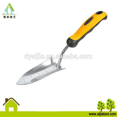 Garden stainless steel transplanter polished hand tool with TPR grip